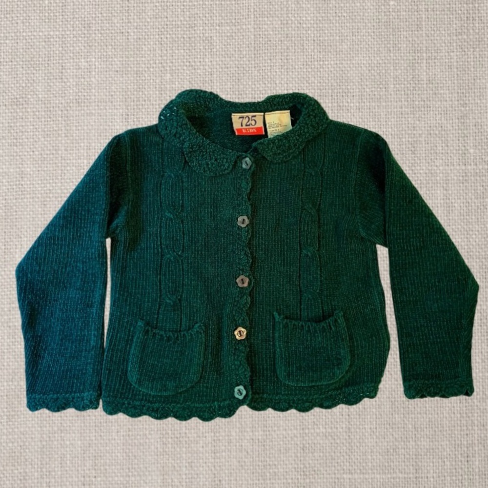 Rare 90s 725 Originals for Kids—Green Knit Cardigan–Girls 4~Like New